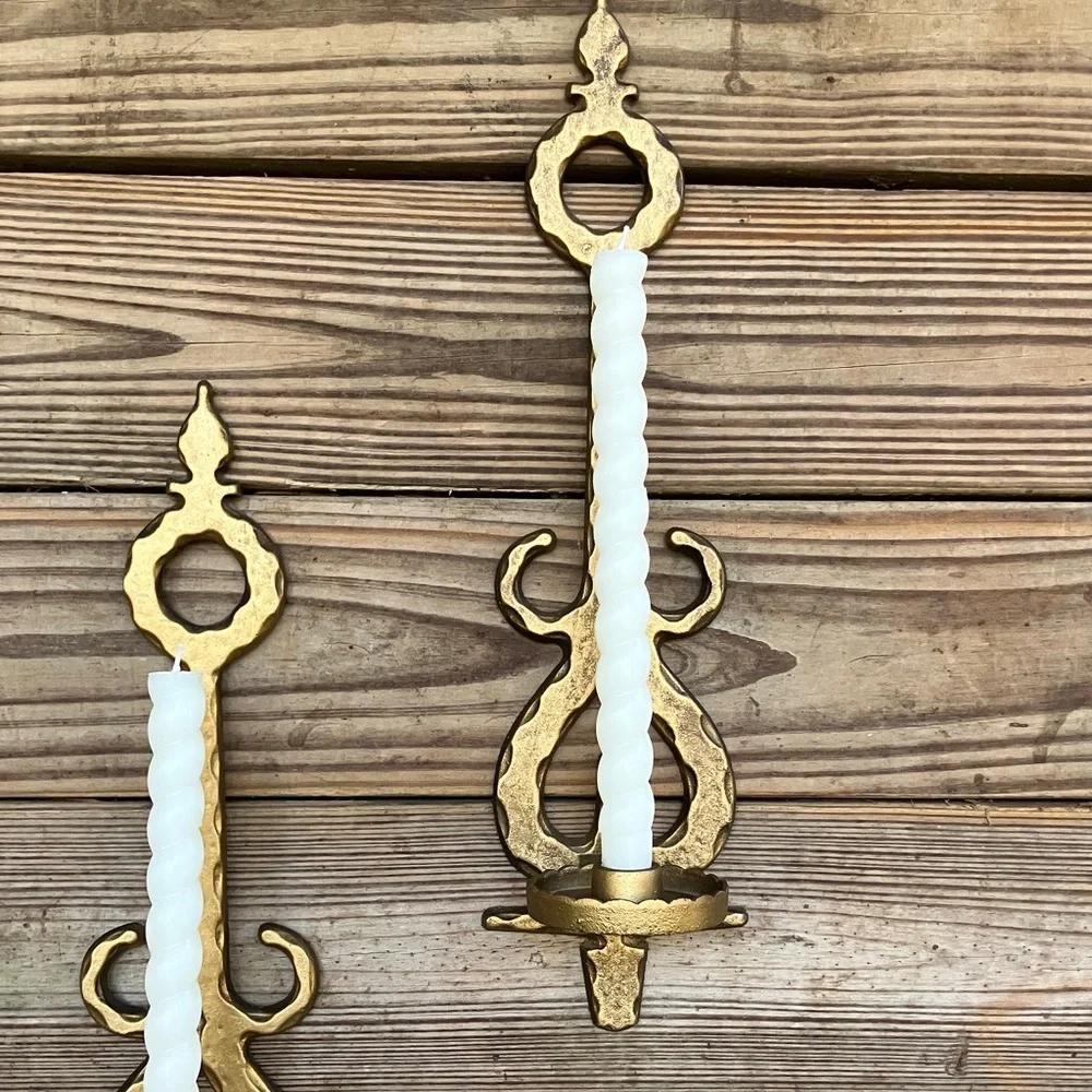 Vintage HomCo Brutalist Castlecore Gold Wall Candle Holders GothicFarmhouse Meta